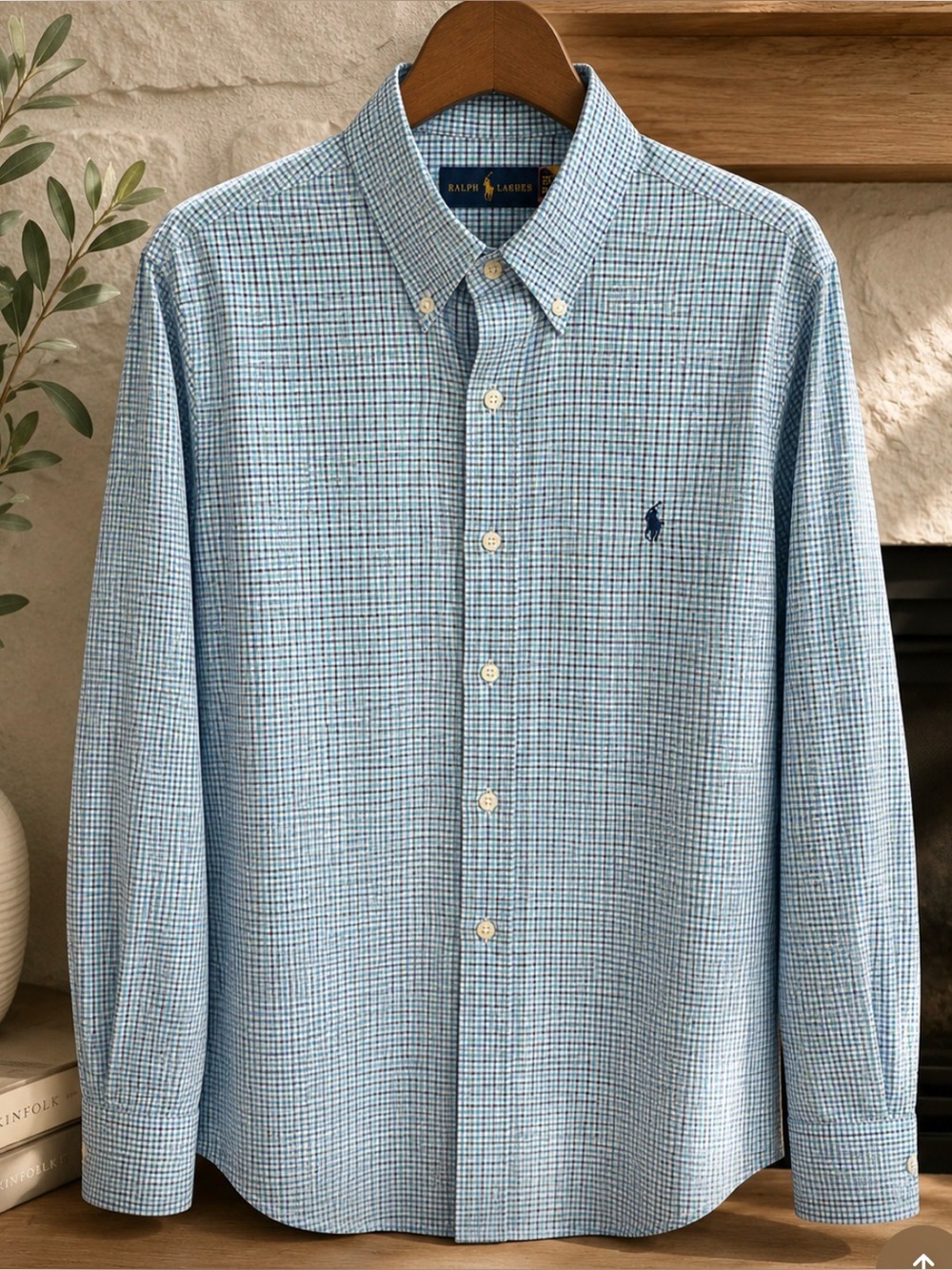 Ralph Lauren button-down shirt blue and green gingham check patern XL